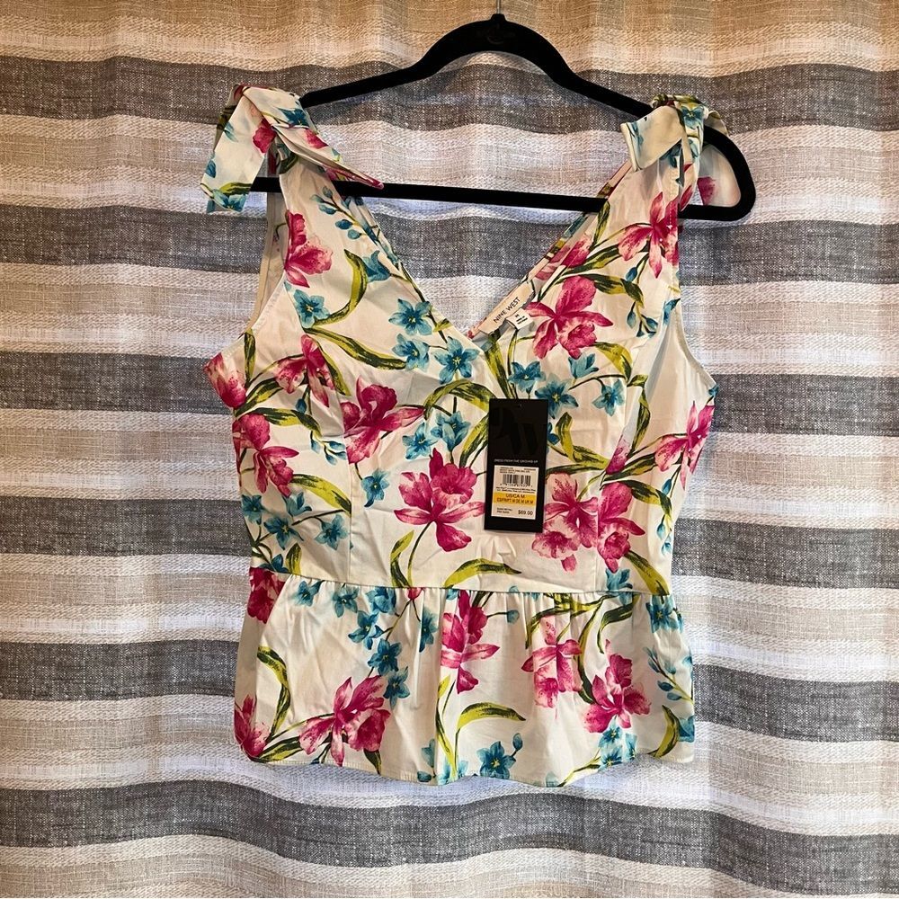 Nine West White Floral‎ Tank Top Size Medium
